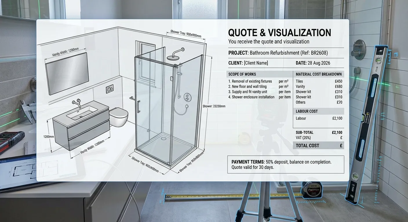 Quote and 3D design visualization for bathroom fitting