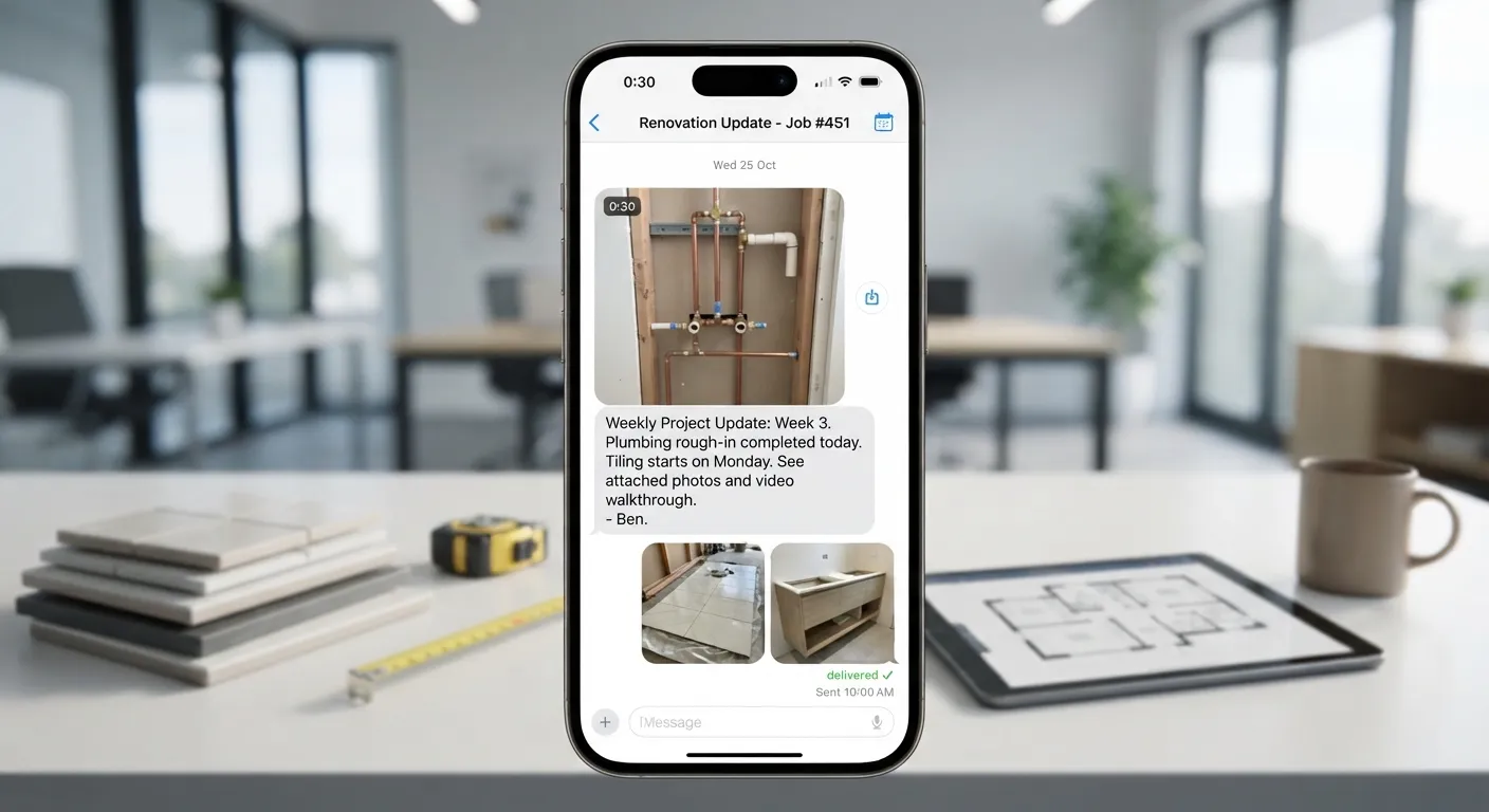 Regular photo and video updates during remote renovation